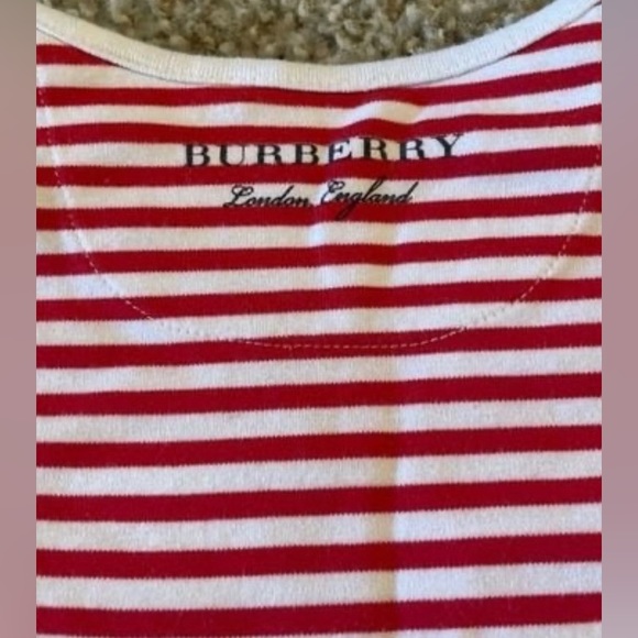 🖤BURBERRY BABY RED/WHT STRIPED ROMPER SIZE 12 MONTHS🖤 - Picture 4 of 7